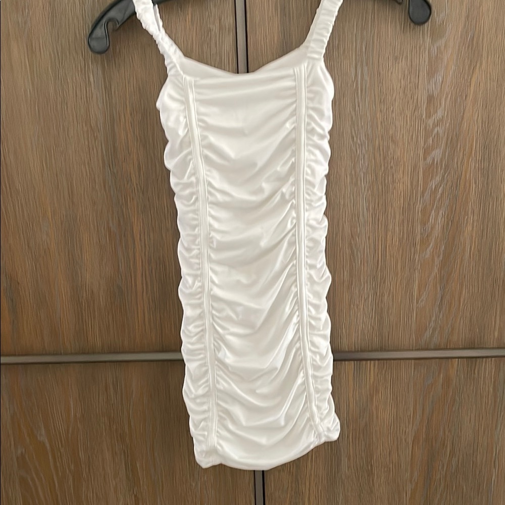 Katie J NYC Ivory Ruched Satin Kids Dress